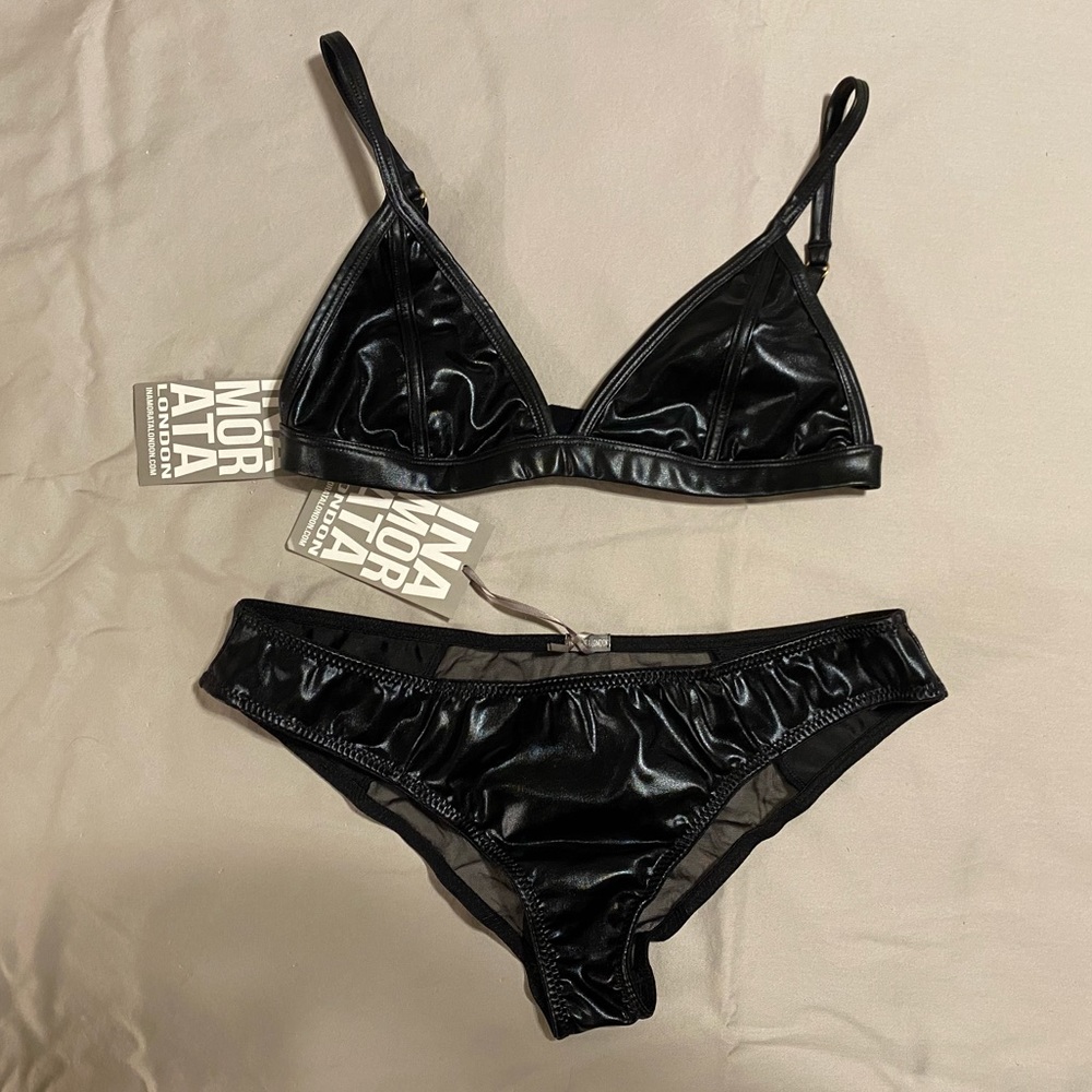 NWT Inamorata London Dahlia Set Wet Look Bra Briefs Set xs/s